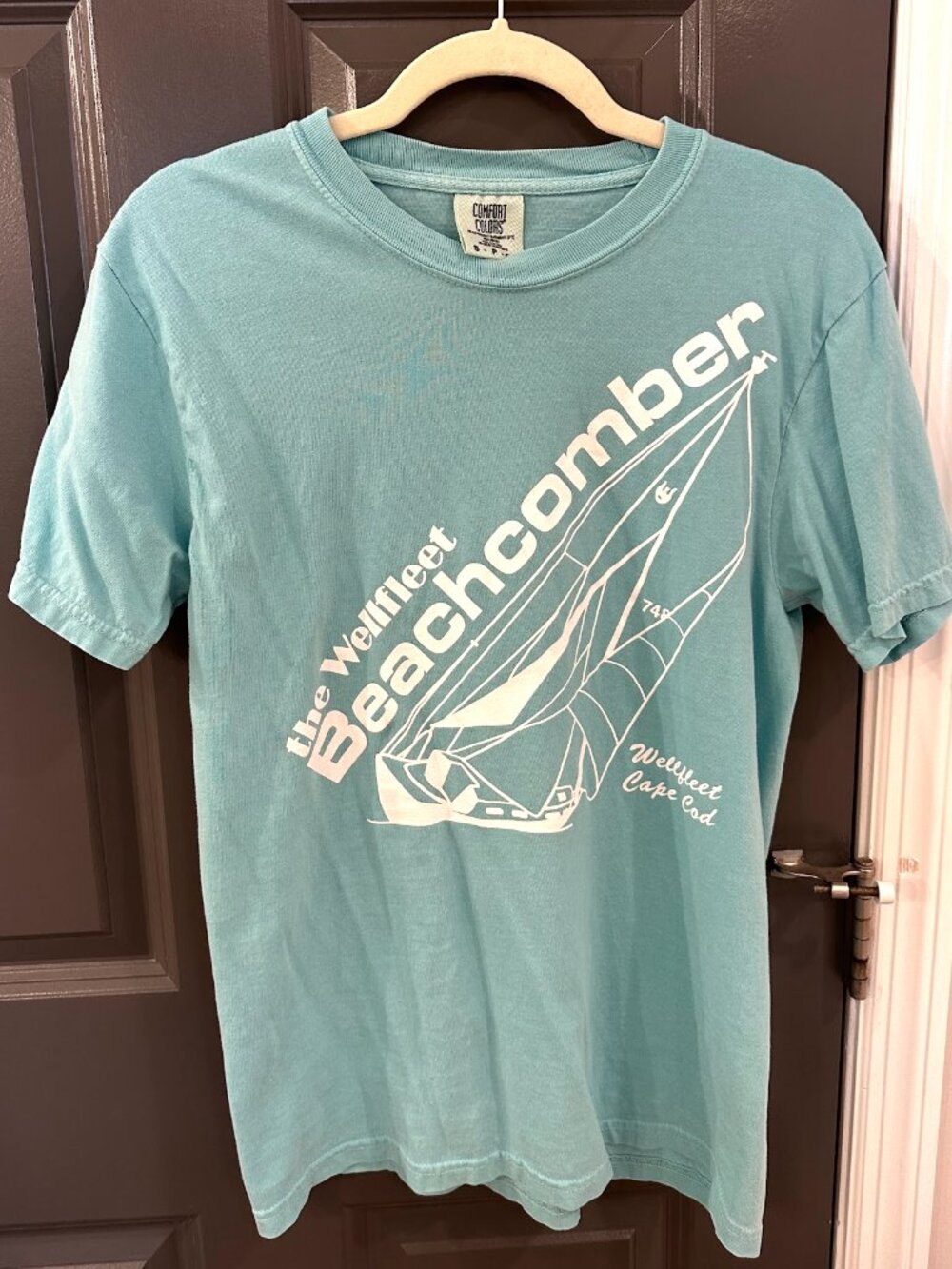 Wellfleet Beachcomber T Shirt Teal Caribbean Blue Sailboat Cotton Small S